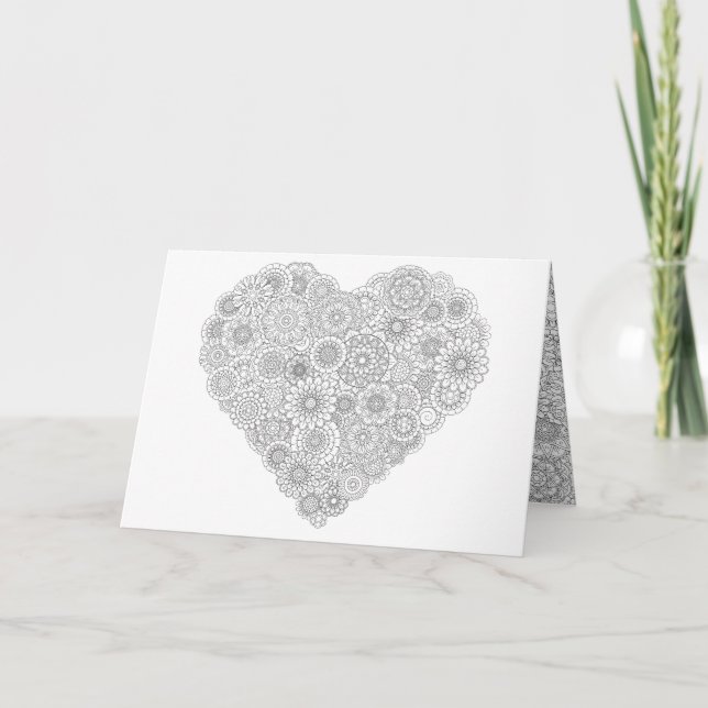 Blume Herzkarte: Personalisierte Erwachsenenfärbun Karte (Vorderseite)