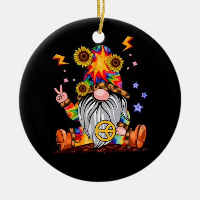 Blume Hippie Gnome Gefärbte Krawatte Gnome Peace S Keramik Ornament (Vorne)