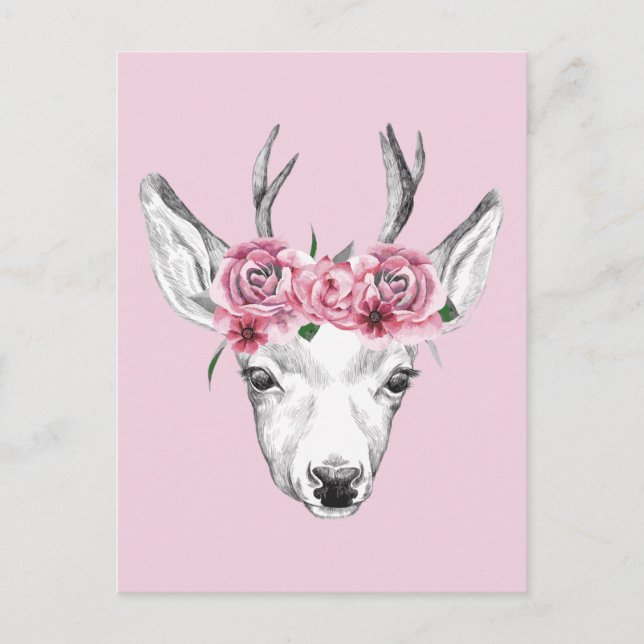 Blume Hirsch Postkarte (Vorderseite)