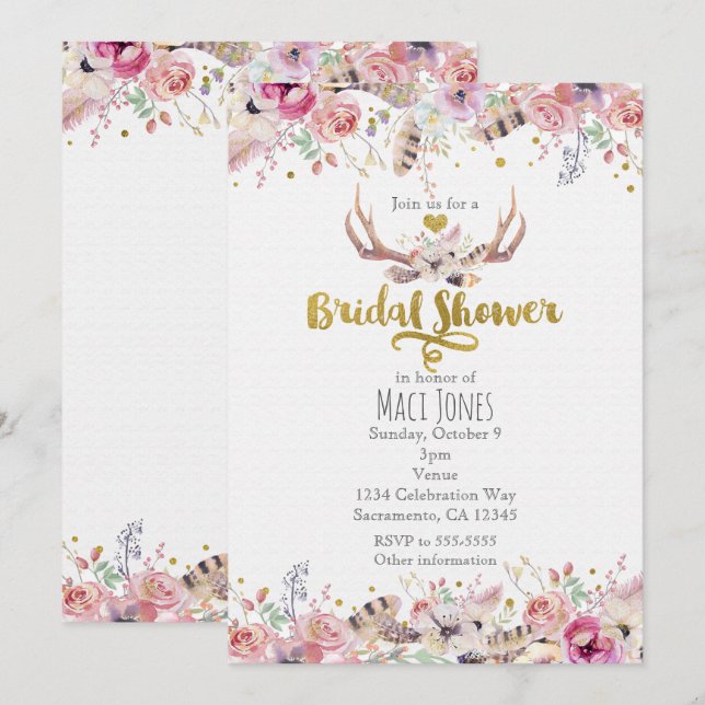 Blume & Hirschantler Einladungen zur Bridal-Dusche (Vorne/Hinten)