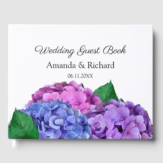 Blume Hochzeit in Blau und Rosa Hydrangea Gästebuch (Vorderseite)