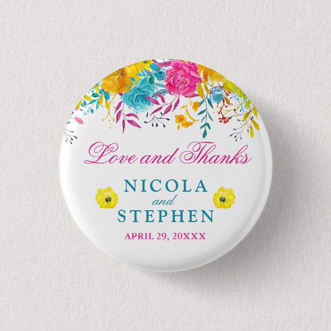 Blume Hochzeit mit Aquarell Button (Vorderseite)