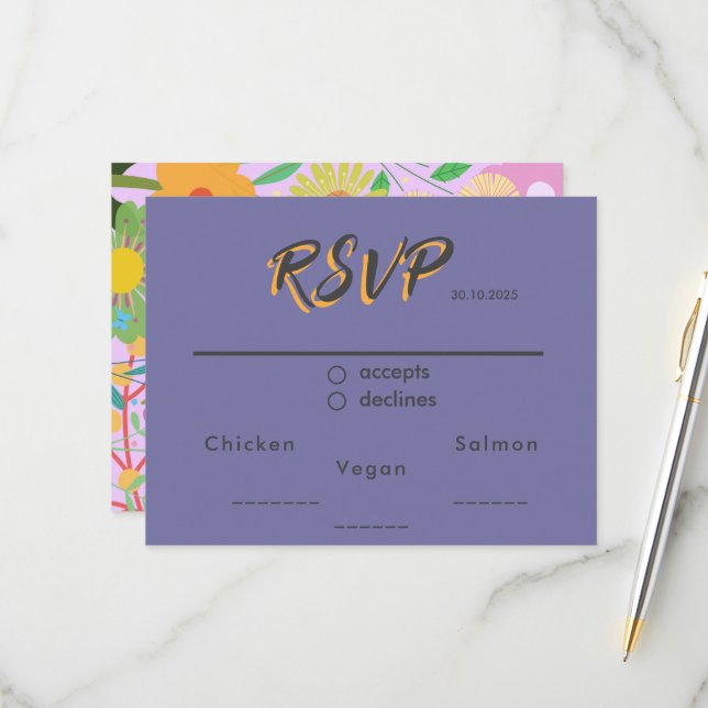 Blume Hochzeit RSVP Karte (Vorderseite/Rückseite Beispiel)
