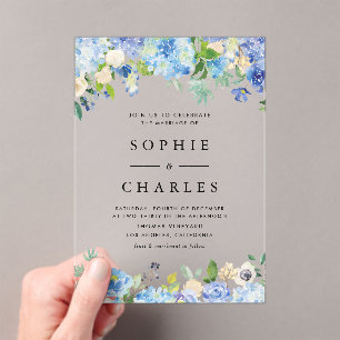 Blume Hochzeit von Aquarell Blue Hydrangea Acryleinladungen