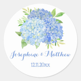 Blume Hochzeit von Aquarell Blue Hydrangea Runder Aufkleber