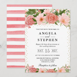 Blume Hochzeit von Aquarellpinken Einladung