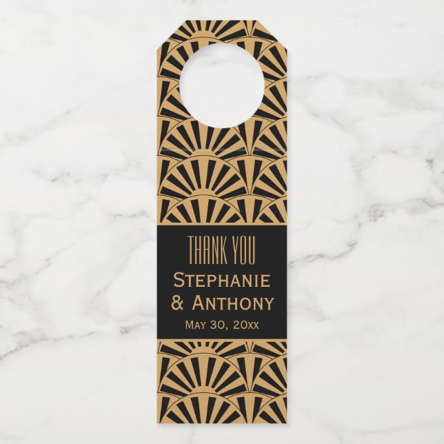 Blume Hochzeit von Gold und Black Art Deco Flaschenanhänger (Vorderseite)
