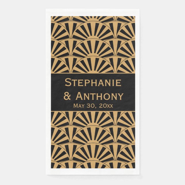Blume Hochzeit von Gold und Black Art Deco Serviette (Vorderseite)