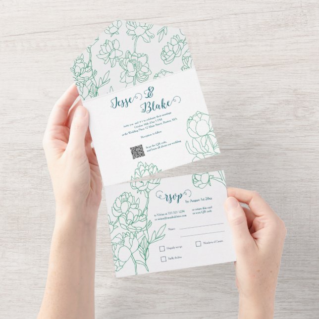 Blume Hochzeit von Roten  All In One Einladung (Abreißen)