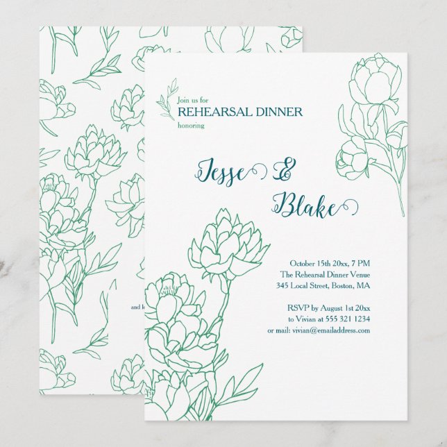 Blume Hochzeit von Roten  Einladung (Vorne/Hinten)