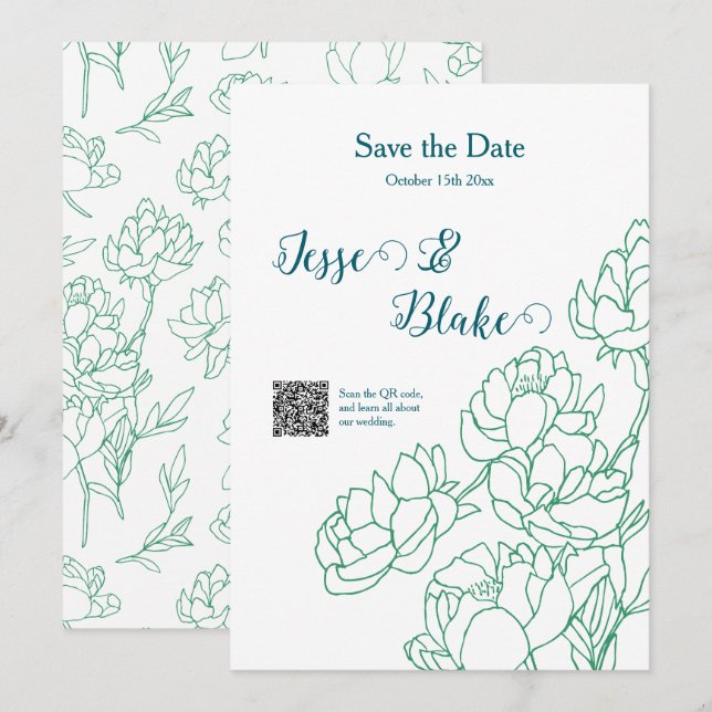 Blume Hochzeit von Roten  Einladung (Vorne/Hinten)