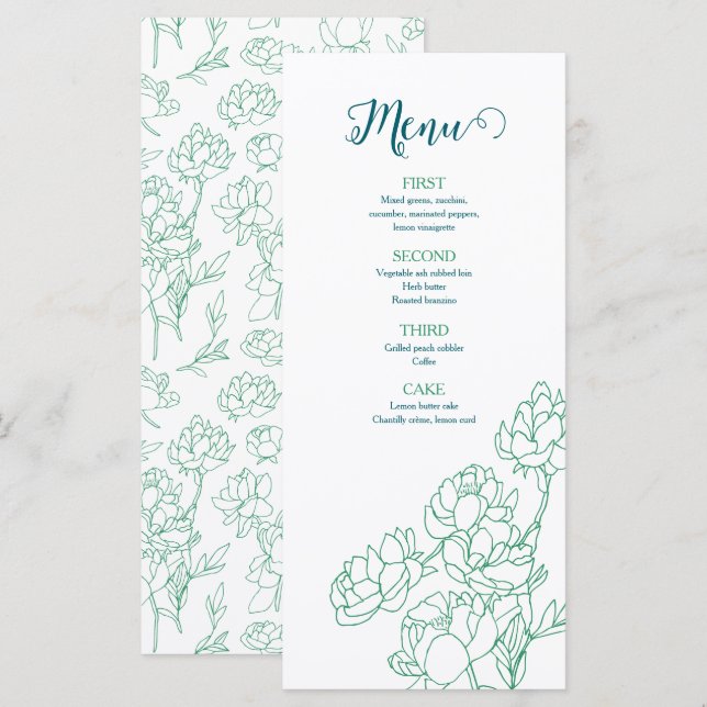 Blume Hochzeit von Roten  Menükarte (Vorne/Hinten)