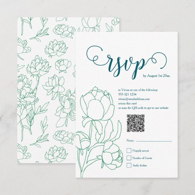 Blume Hochzeit von Roten  RSVP Karte (Vorne/Hinten)
