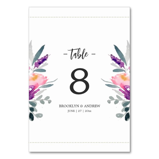 Blume Hochzeiten von Wasserfarben Tischnummern (Vorderseite)