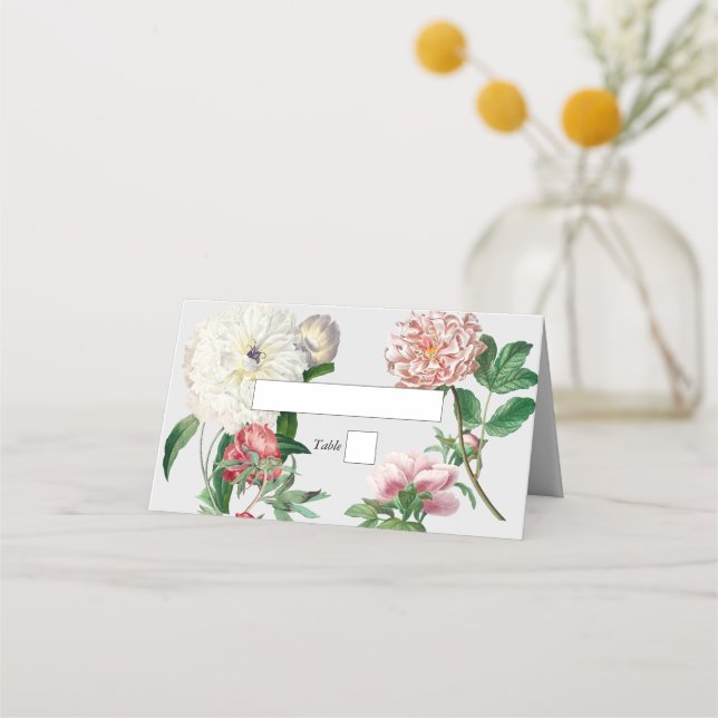 Blume Hochzeiten von Watercolor Pink White Peonies Platzkarte (Vorderseite)