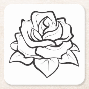 Blume-Hochzeitsfeier in Schwarz-Weiß-Rose Rechteckiger Pappuntersetzer