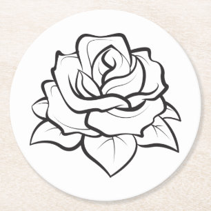 Blume-Hochzeitsfeier in Schwarz-Weiß-Rose Runder Pappuntersetzer