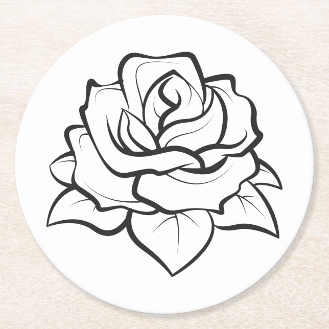 Blume-Hochzeitsfeier in Schwarz-Weiß-Rose Runder Pappuntersetzer (Vorderseite)