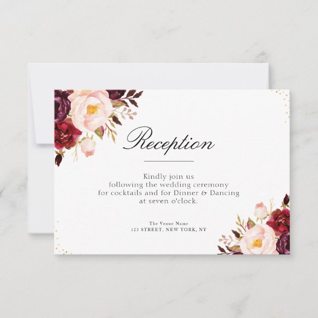 Blume Hochzeitskarte in Bordeaux und Rosa RSVP Karte (Vorderseite)
