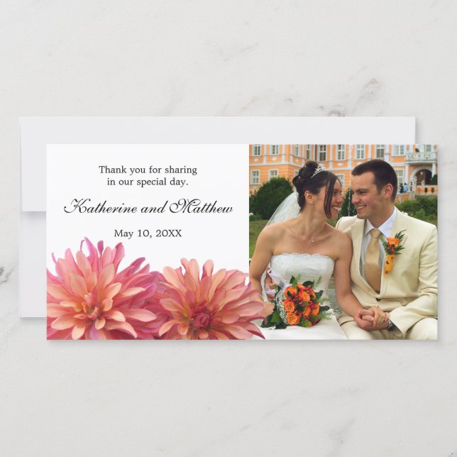 Blume Hochzeitspinke und Coral Dahlia Dankeskarte (Vorderseite)