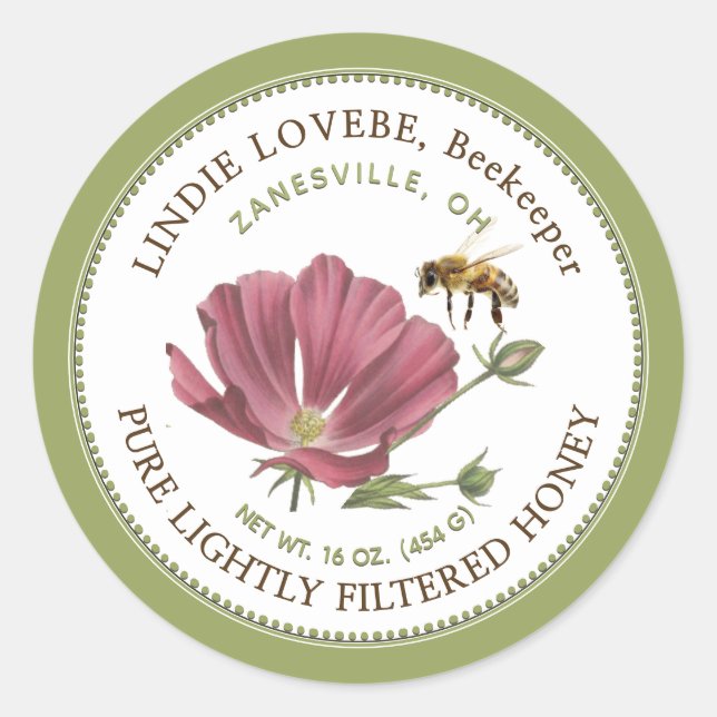 Blume Honey Label mit Biene Runder Aufkleber (Vorderseite)
