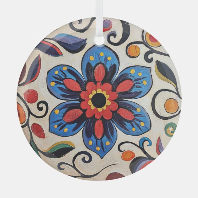 Blume hübsche Folklore Ornament Aus Glas (Vorderseite)