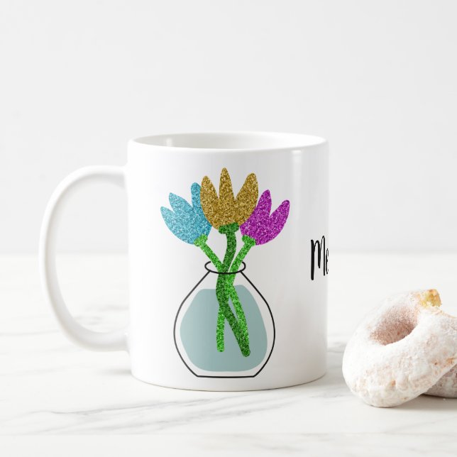 Blume hübscher Glitzer Personalisiert Kaffeetasse (Mit Donut)
