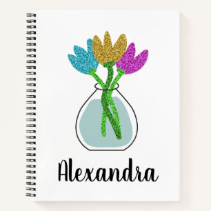 Blume hübscher Glitzer Personalisiert Notizbuch