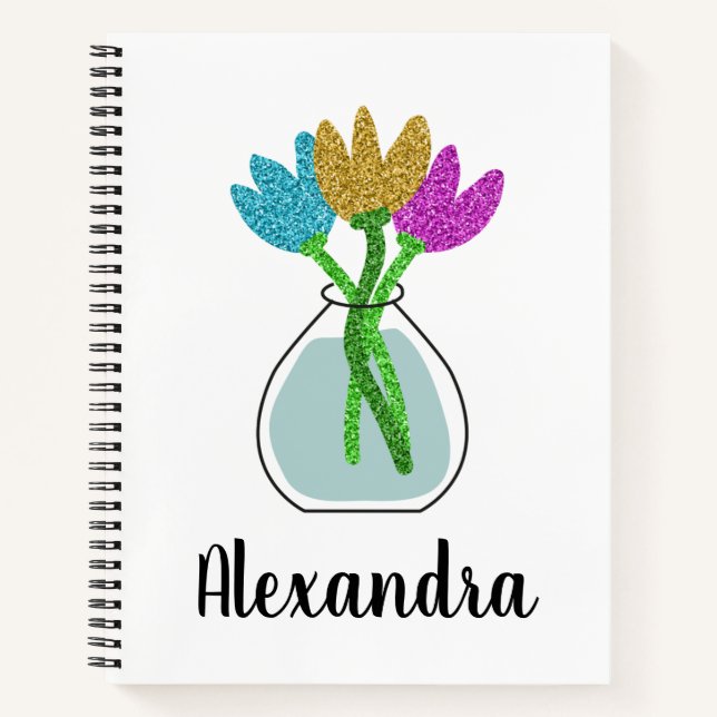 Blume hübscher Glitzer Personalisiert Notizbuch (Vorderseite)