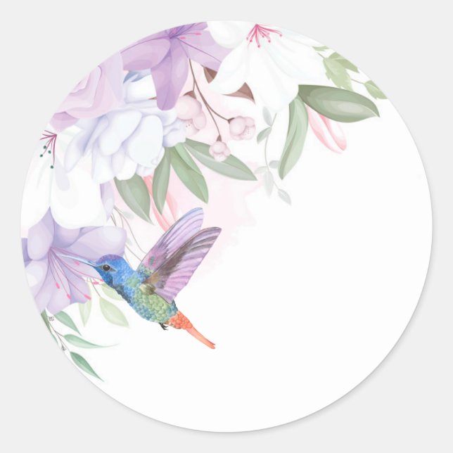 Blume Hummingbird Bird Runder Aufkleber (Vorderseite)