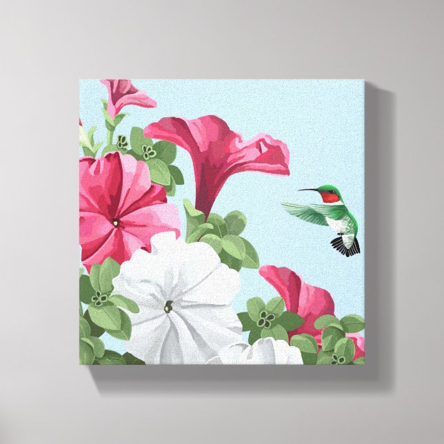 Blume Hummingbird und Petunia Leinwanddruck (Vorderseite)