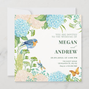 Blume Hydrangea Bird Butterfly Hochzeit Einladung