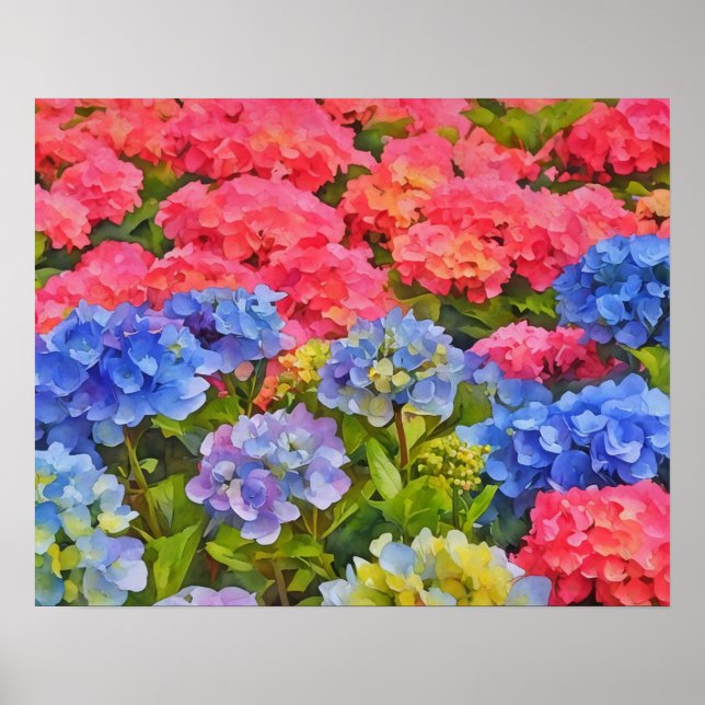 Blume Hydrangea Wasserfarben Art Poster (Vorne)
