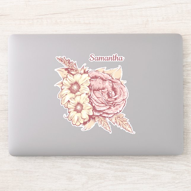 Blume Illustration individuelle Name Aufkleber (Computer)