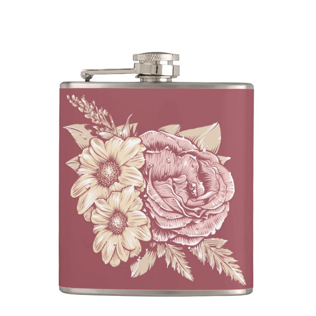 Blume Illustration individuelle Name Flachmann (Vorderseite)