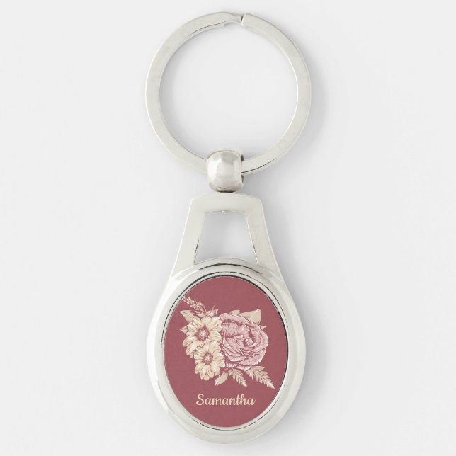 Blume Illustration individuelle Name Schlüsselkett Schlüsselanhänger (Vorderseite)