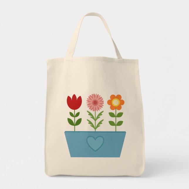 Blume-Illustrationen in einem blauen Fenster Tragetasche (Vorne)