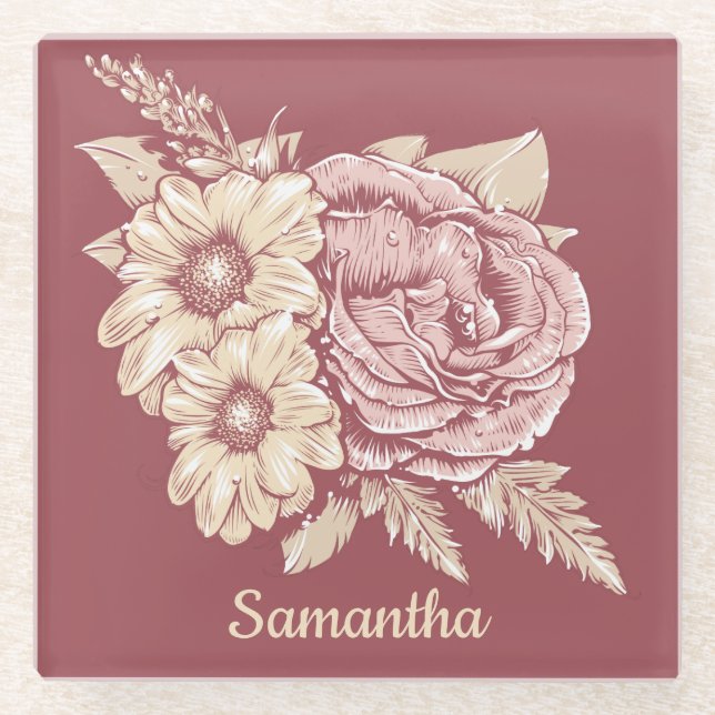 Blume Illustrationsglas Untersetzer (Vorderseite)