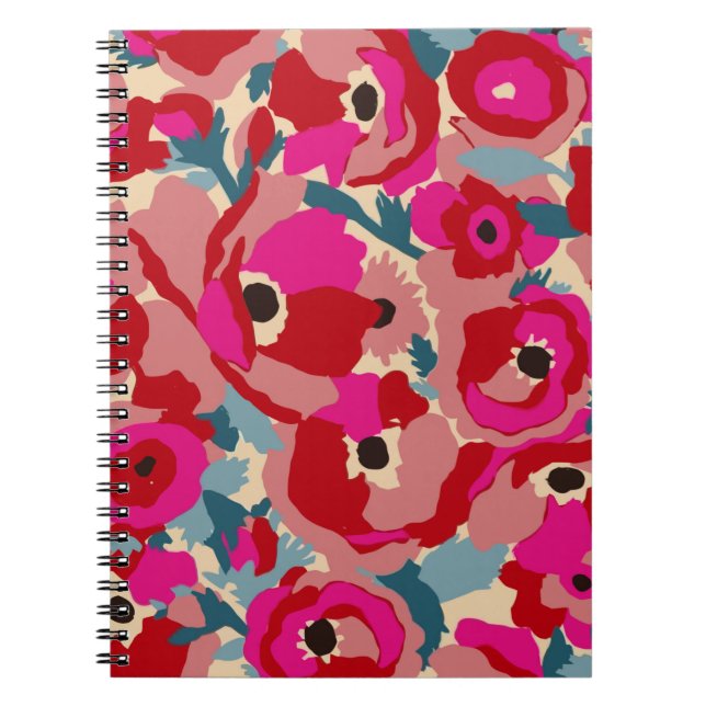 Blume Illustrationsmuster. Botanischer Blumenmoti Notizblock (Vorderseite)