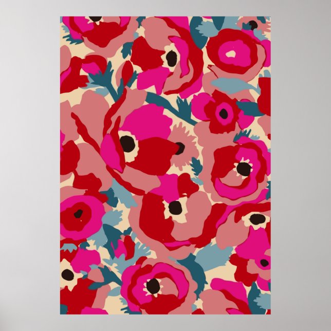 Blume Illustrationsmuster. Botanischer Blumenmoti Poster (Vorne)