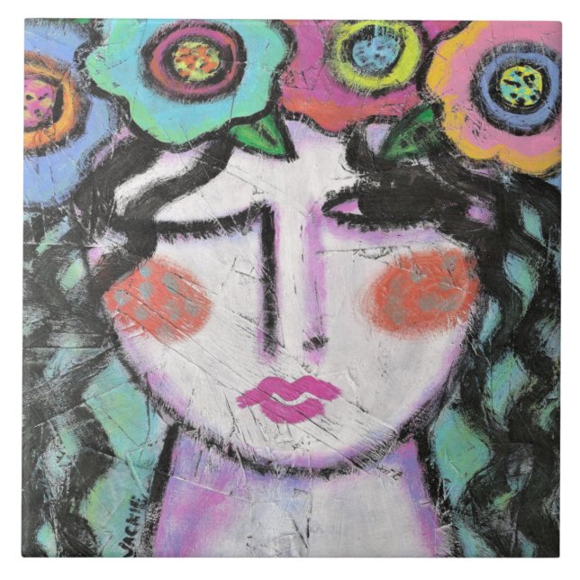 Blume im Abstrakten Portrait einer Frau Fliese (Vorderseite)