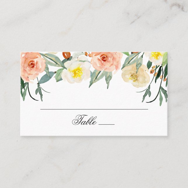 Blume im Aquarellgarten. Blütenhochzeit Platzkarte (Vorderseite)