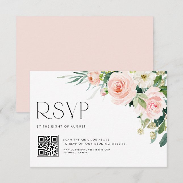 Blume im Aquarellgarten mit QR-Code RSVP Karte (Vorne/Hinten)