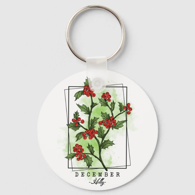 Blume im Geburtsmonat Geboren im Dezember Holly Wi Schlüsselanhänger (Vorderseite)