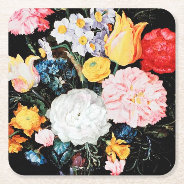 Blume im Glass Vessel, Jan Brueghel, der Jüngere Rechteckiger Pappuntersetzer (Vorderseite)