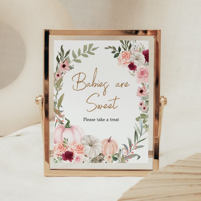 Blume im Herbst Kürbiskinder sind süß Poster (Autumn Little Pumpkin Baby Shower Babies are Sweet Sign)