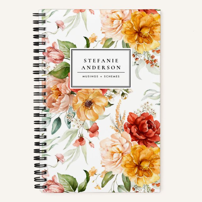 Blume im Herbst und Grünmuster Notizbuch (Vorderseite)