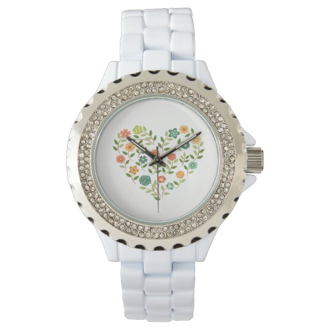 Blume im Herzen Armbanduhr (Vorderseite)