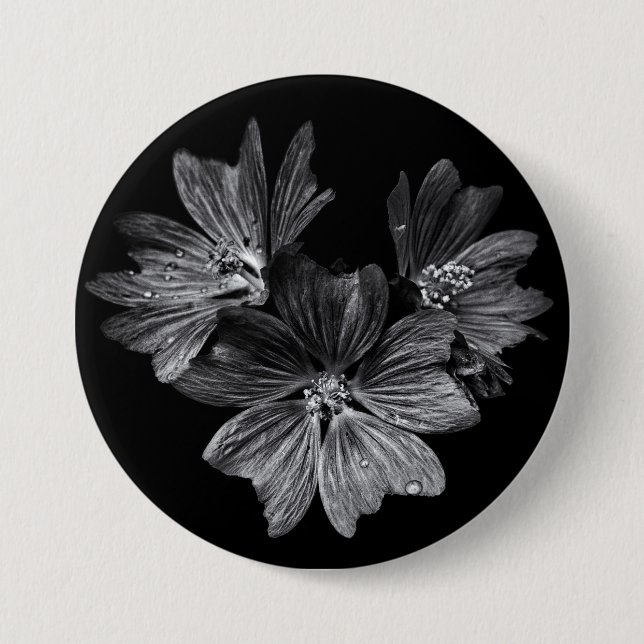 Blume im Hintergrund in Schwarz und Weiß (Nr. 11) Button (Vorderseite)