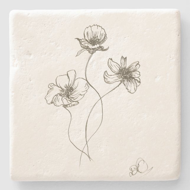 Blume im hübschen Garten, handgezeichnetes Bild, O Steinuntersetzer (Vorderseite)